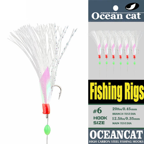 5/10/25/50/100 Packs Fishing Rigs 6 Hook/Set Rainbow Skin Silk String Hook Fishing Lure Saltwater Freshwater Bait Rig Tackle 5#6#7#8#9#10# (10#-10 Packs)